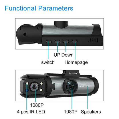 Car Dash Cam with Front and Rear Camera, 1 Count Car Dashboard Wide Angle Dash Cam with IR Night Vision, Loop Recording Car Camera with 32GB TF Card